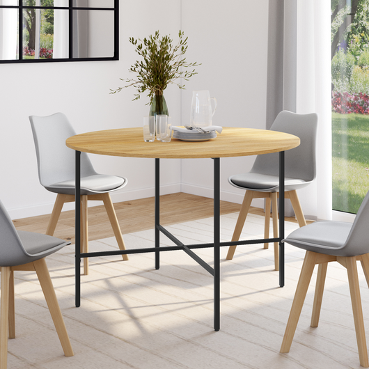 IDMarket - DETROIT mesa de comedor redonda para 4 personas, diseño industrial 110 cm