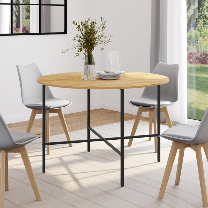 IDMarket - DETROIT mesa de comedor redonda para 4 personas, diseño industrial 110 cm