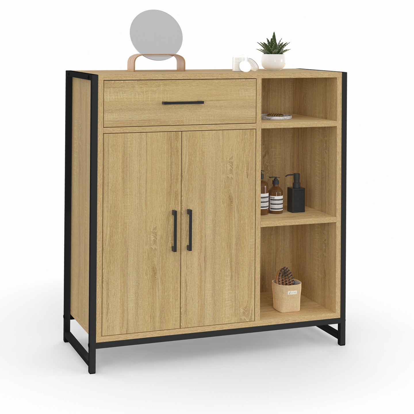 IDMarket - DETROIT mobile bagno 1 cassetto 2 ante armadio e ripiani design industriale