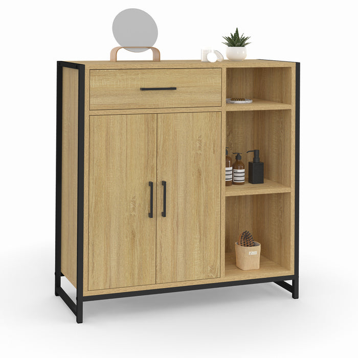 IDMarket - DETROIT mobile bagno 1 cassetto 2 ante armadio e ripiani design industriale