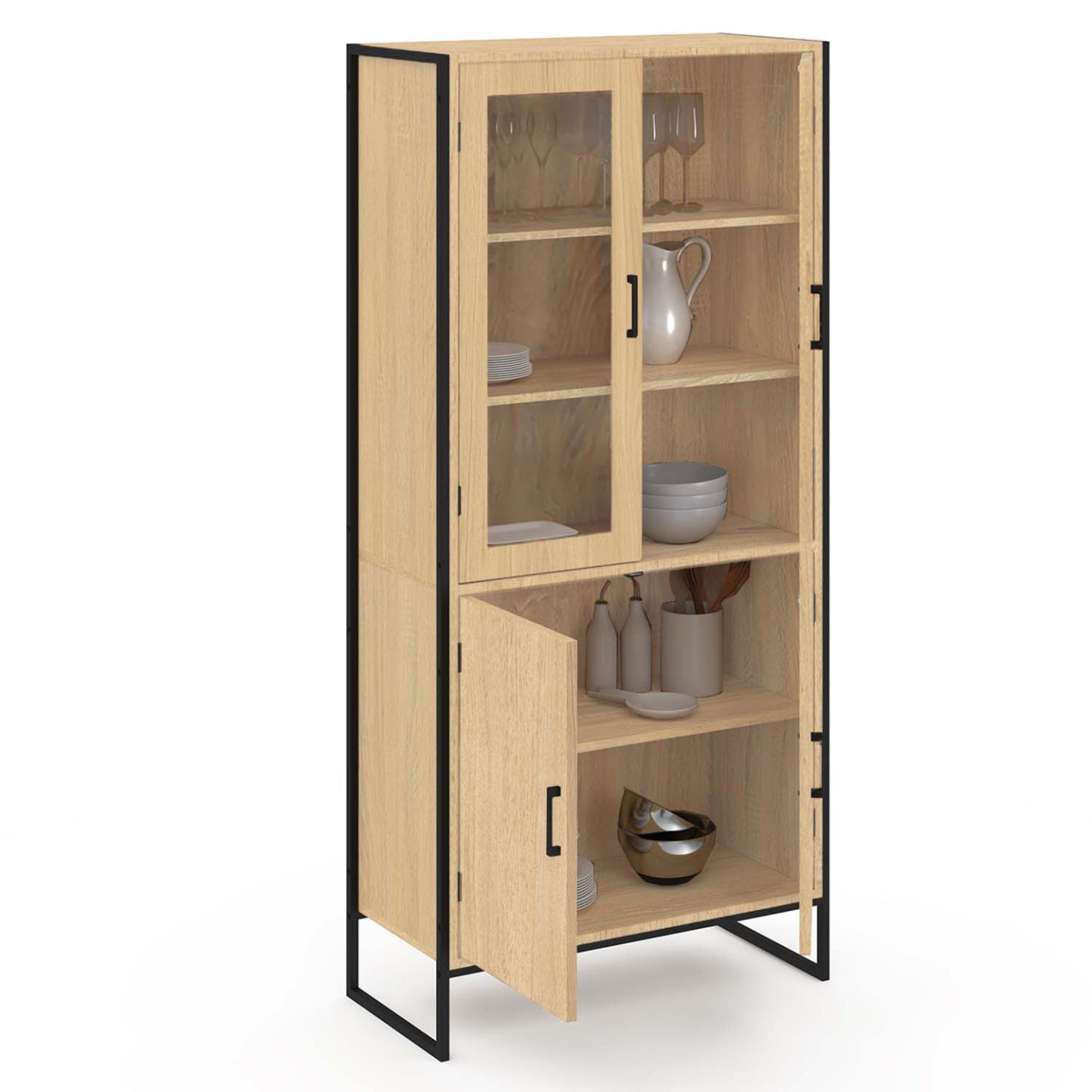 IDMarket - DETROIT Mueble de porcelana de diseño industrial de 4 puertas H. 176 cm