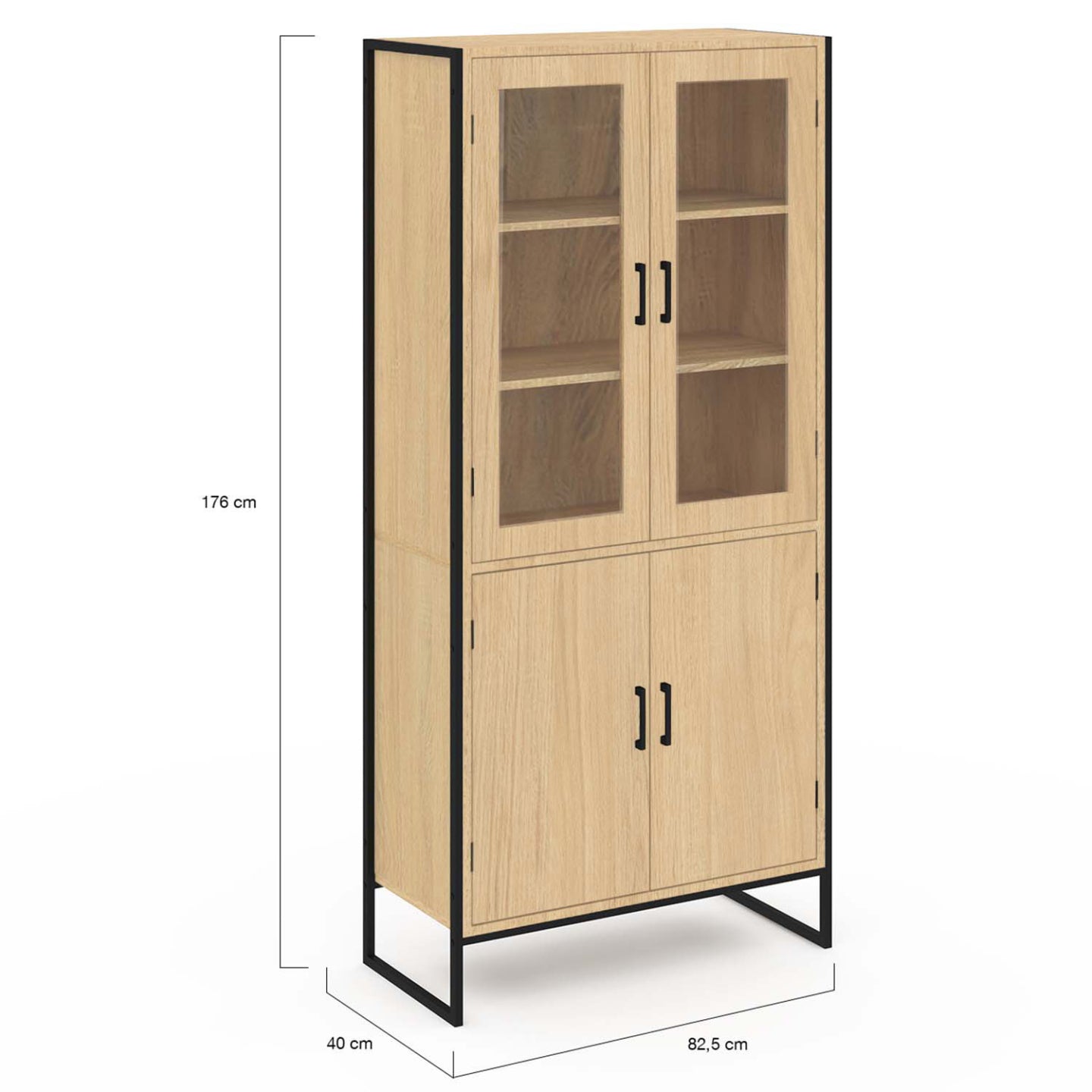 IDMarket - DETROIT Mueble de porcelana de diseño industrial de 4 puertas H. 176 cm
