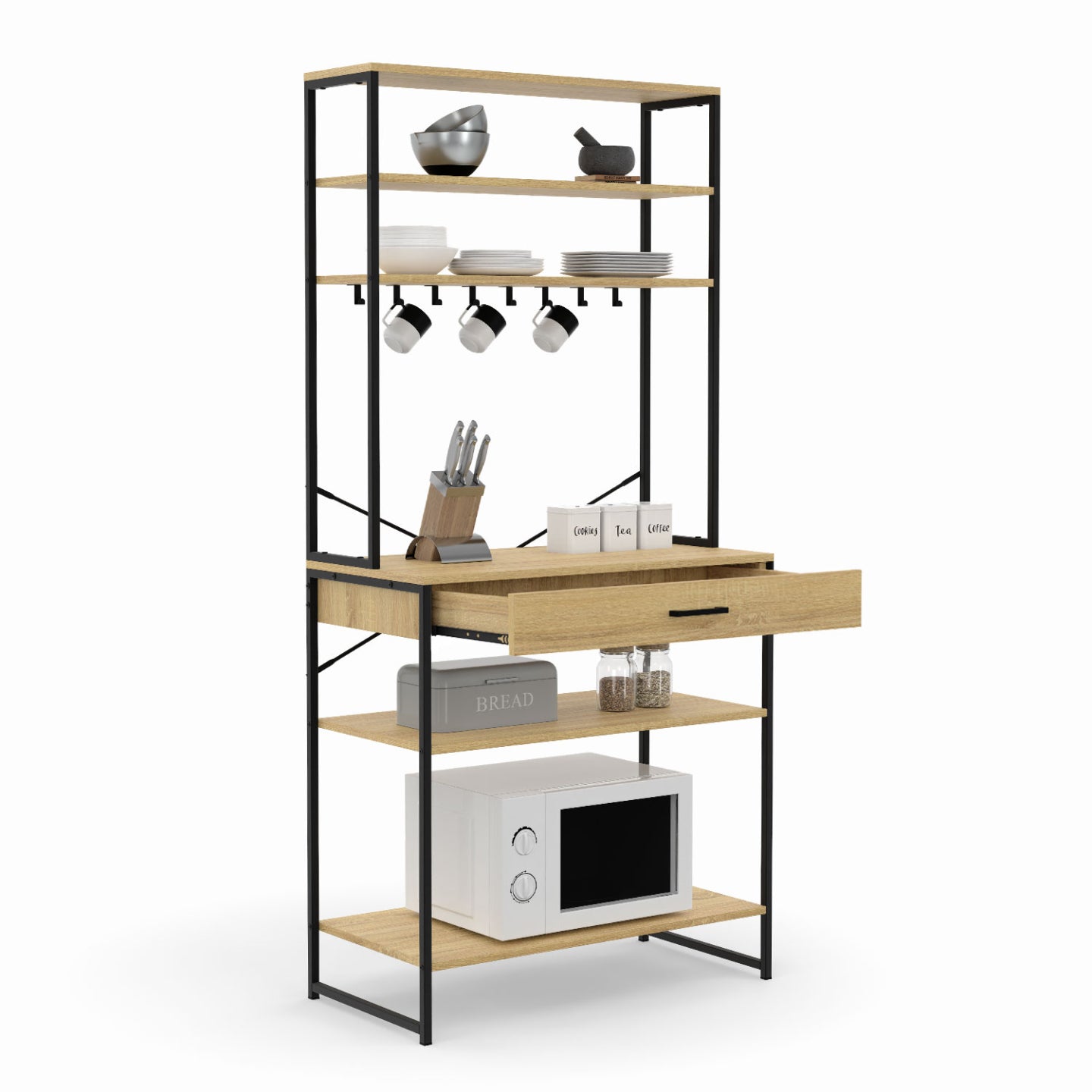IDMarket - DETROIT scaffale da cucina da 80 cm con cassetto e ganci dal design industriale