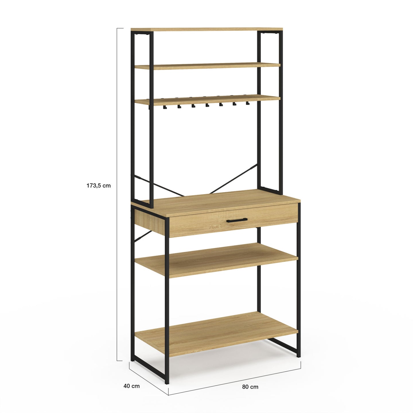 IDMarket - DETROIT scaffale da cucina da 80 cm con cassetto e ganci dal design industriale