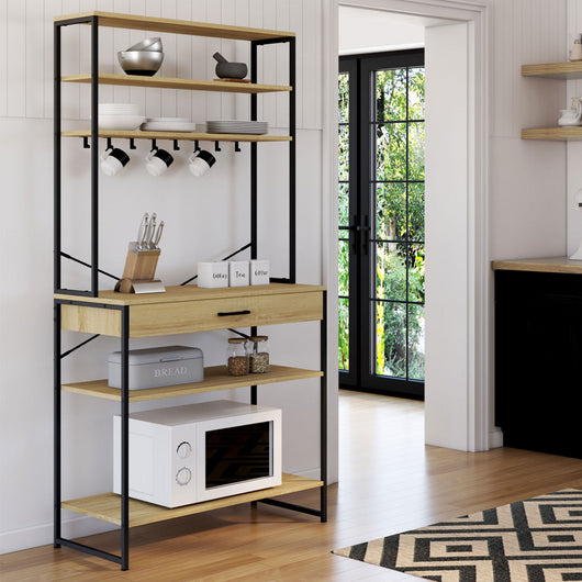 IDMarket - DETROIT scaffale da cucina da 80 cm con cassetto e ganci dal design industriale