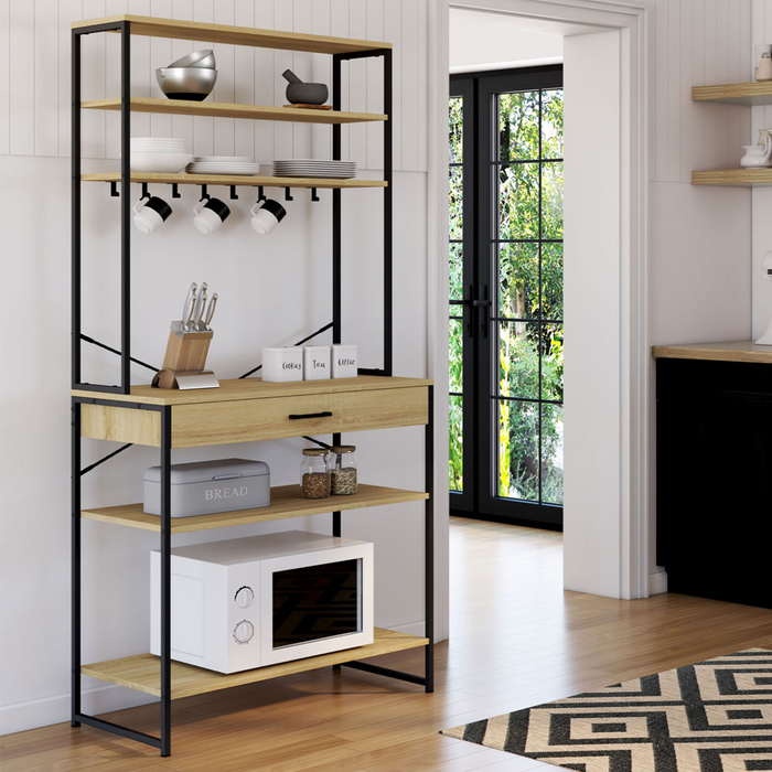 IDMarket - DETROIT scaffale da cucina da 80 cm con cassetto e ganci dal design industriale