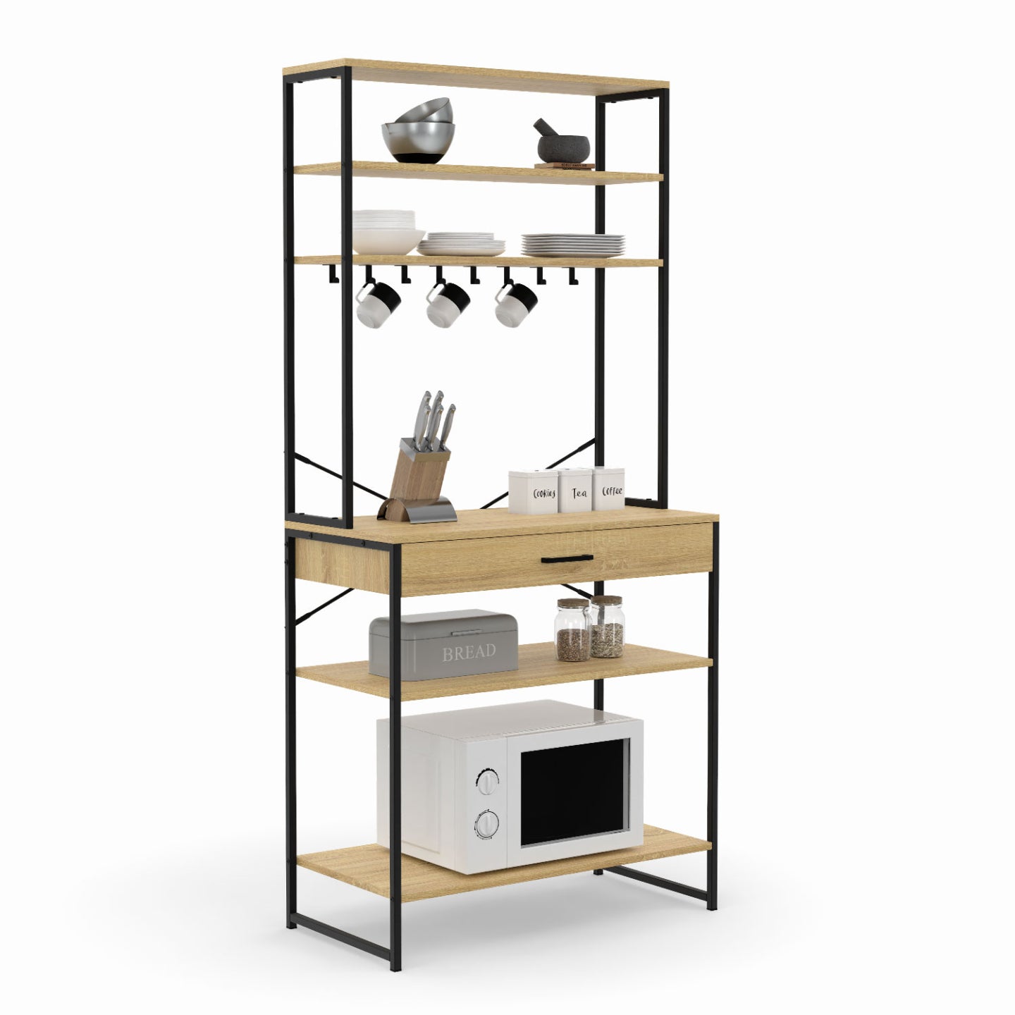 IDMarket - DETROIT scaffale da cucina da 80 cm con cassetto e ganci dal design industriale