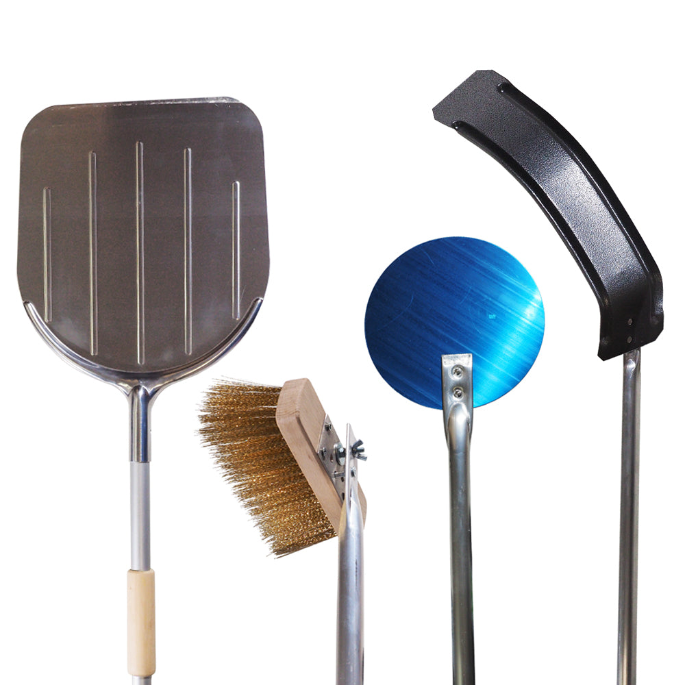 KIT PALE SET PALA PIZZA FORNO A LEGNA 4pz COMPLETO SPAZZOLA + REMO TIRA CARBONI + PALA RETTANGOLARE + PALA TONDA