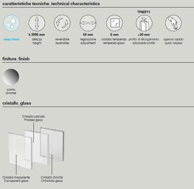 Box Doccia H200 Trasparente Anticalcare Apertura Scorrevole Centrale - 65x170