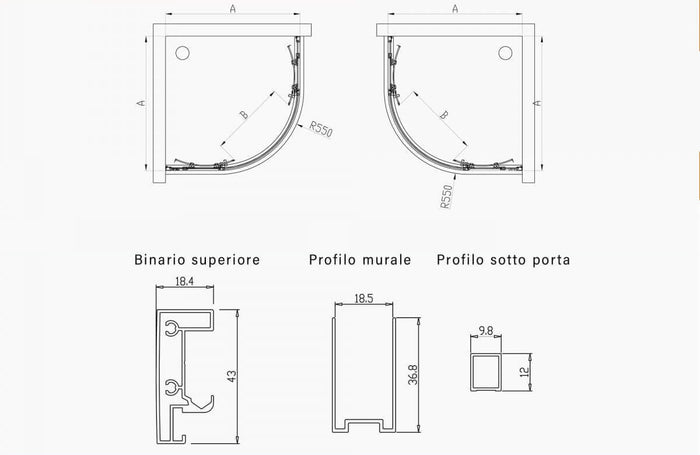 Box Doccia Semicircolare Acidato 6mm Apertura Scorrevole Anti Calcare - 80x80
