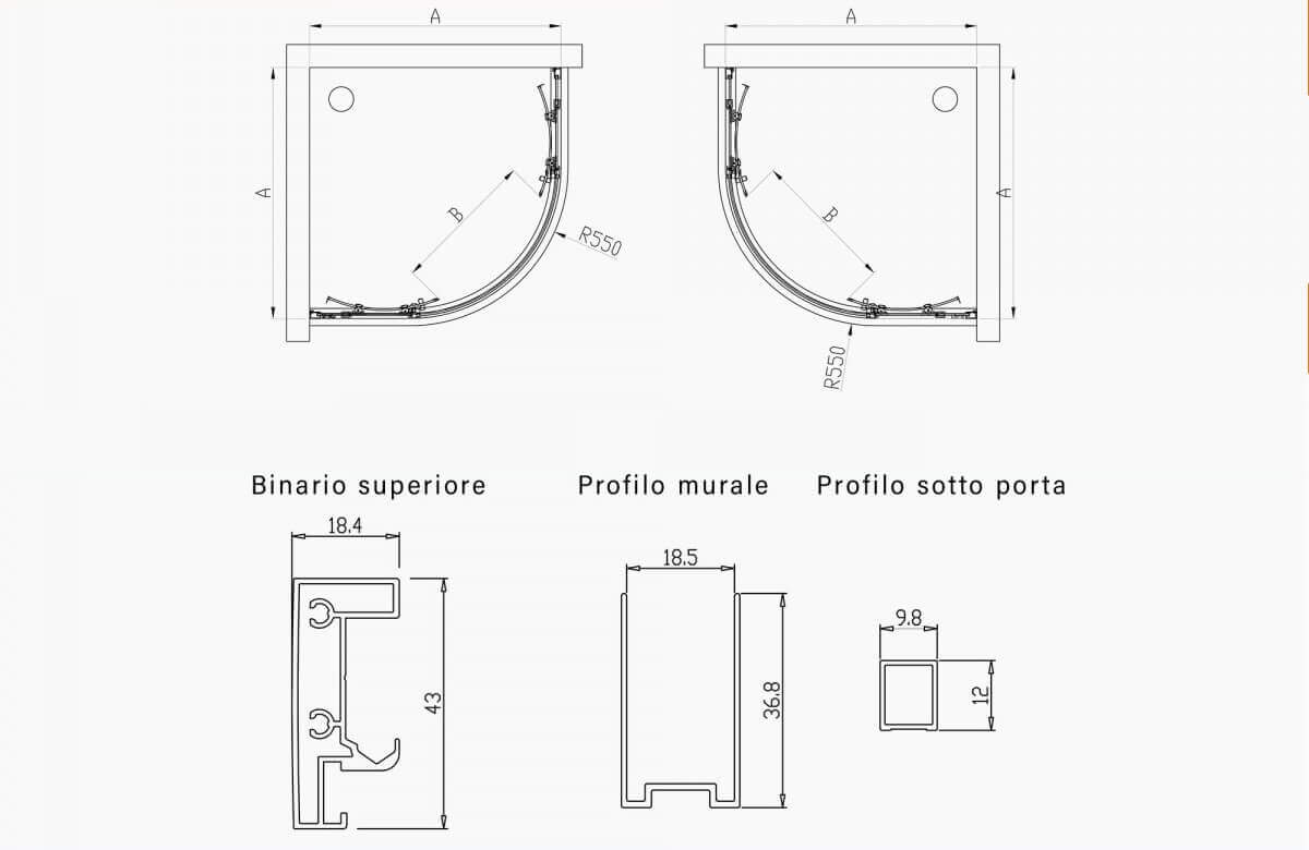 Box Doccia Semicircolare Acidato 6mm Apertura Scorrevole Anti Calcare - 90x90