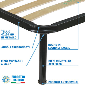 Rete Letto Singola Ortopedica 80x190 in Metallo con Doghe Flessibili in Faggio, letto una piazza - Comprarredo