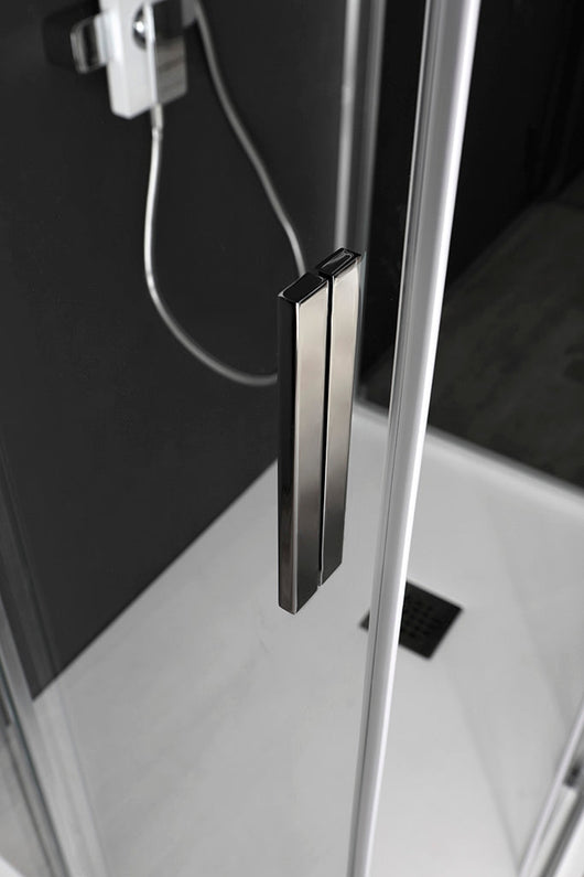 Box Doccia H. 200 Con Ante Scorrevoli Reversibile Mod. Quick Cristallo 6 Mm Trasparente, Finitura Cromo - Cm. 85 X 85