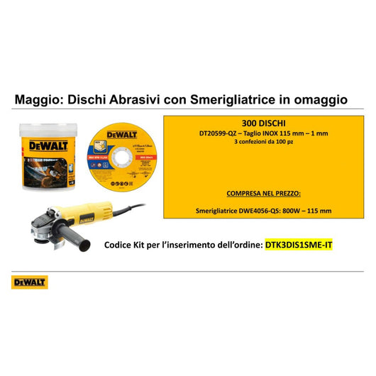 Dewalt offerta promo 300 dischi da 115mm in omaggio 1 smerigliatrice da 800w