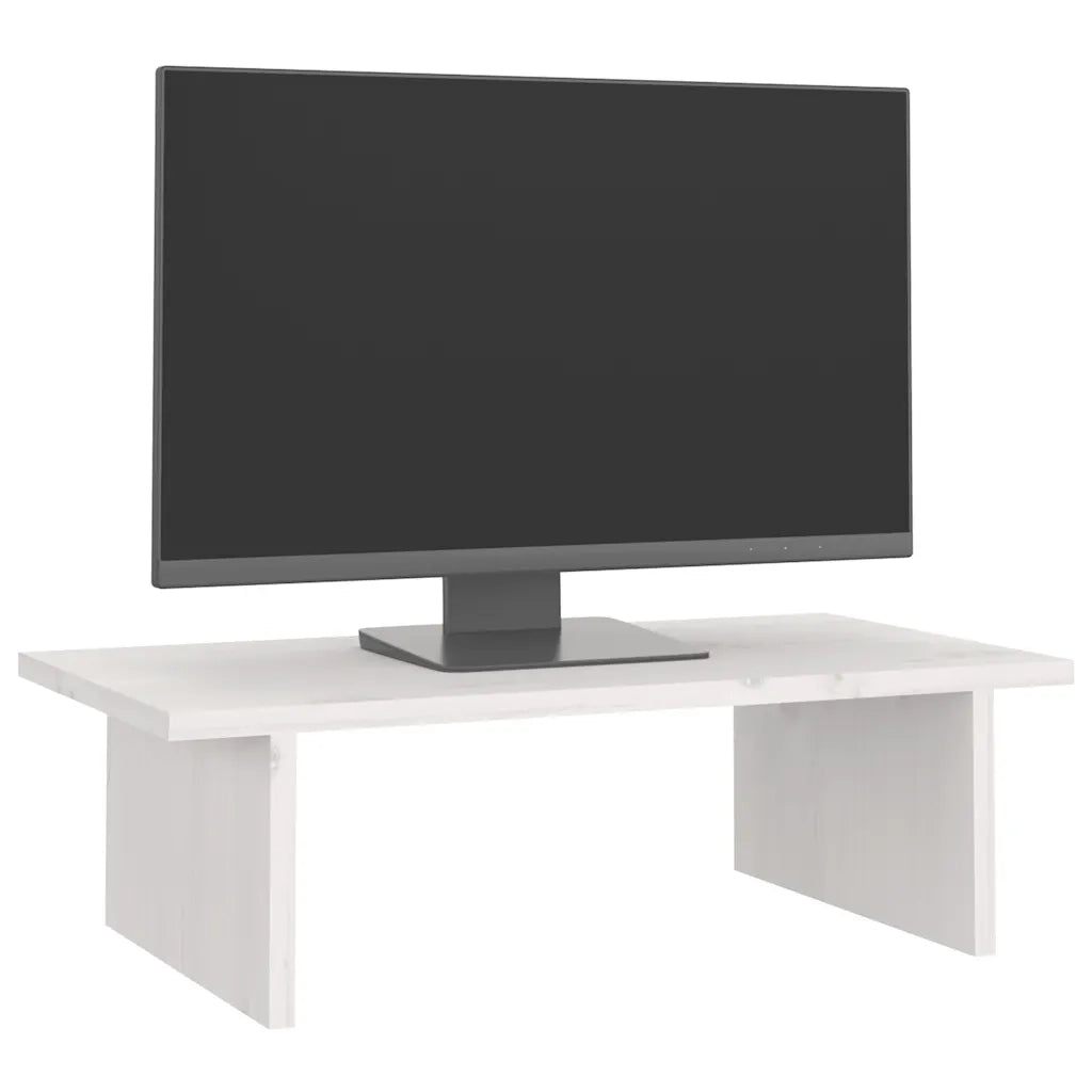 Supporto per Monitor Bianco 50x27x15 cm Legno Massello di Pino 813975