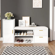 Panchina porta scarpe 128x30x68 cm - Xylo - 2 cassetti, seduta imbottita, per ingresso e ufficio, bianco