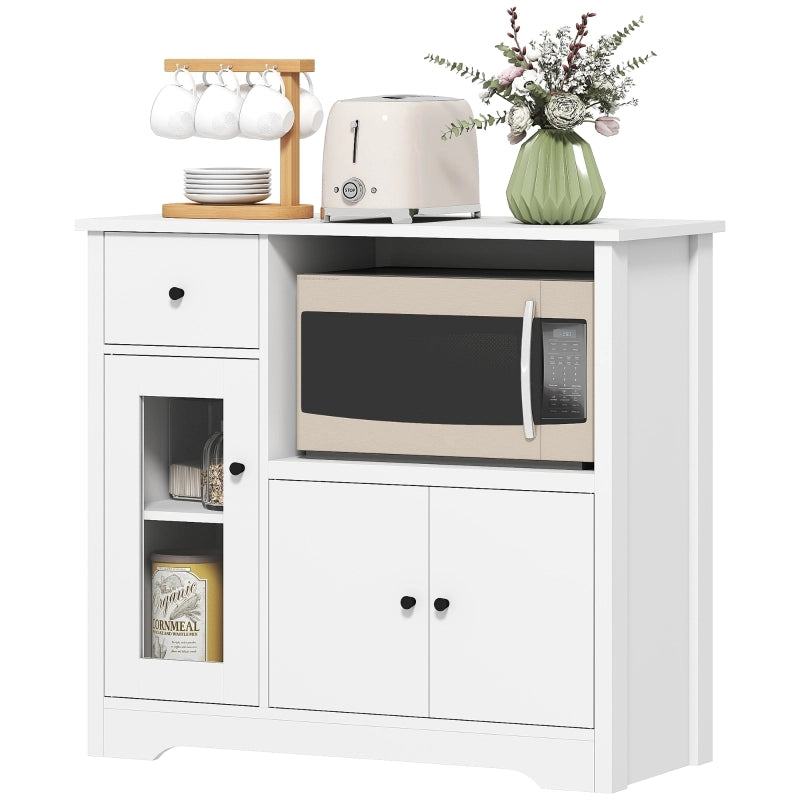 Credenza da cucina con vano per microonde cassetto e ripiano regolabile in legno bianco 80 × 35 × 72,2 cm