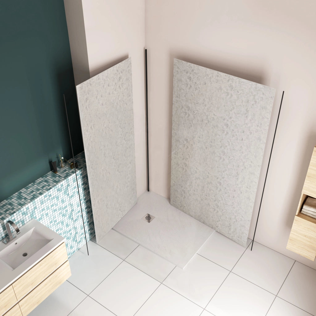 H.210 cm Pannello Doccia ad Angolo 100x120 cm Realizzato in Alluminio da 3 mm con Profili Finitura Grigio Cemento per Rivestimento Parete Bagno