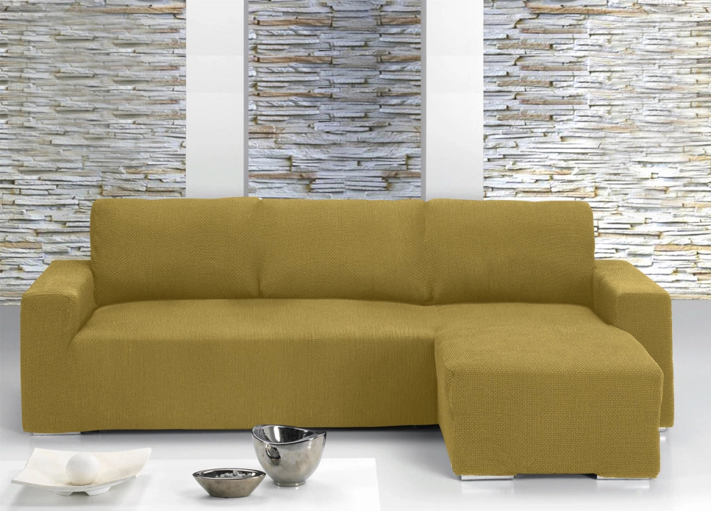 Copridivano Con Penisola Chaise Longue Tinta Unita Oro Mod Capri - Destra - Oro