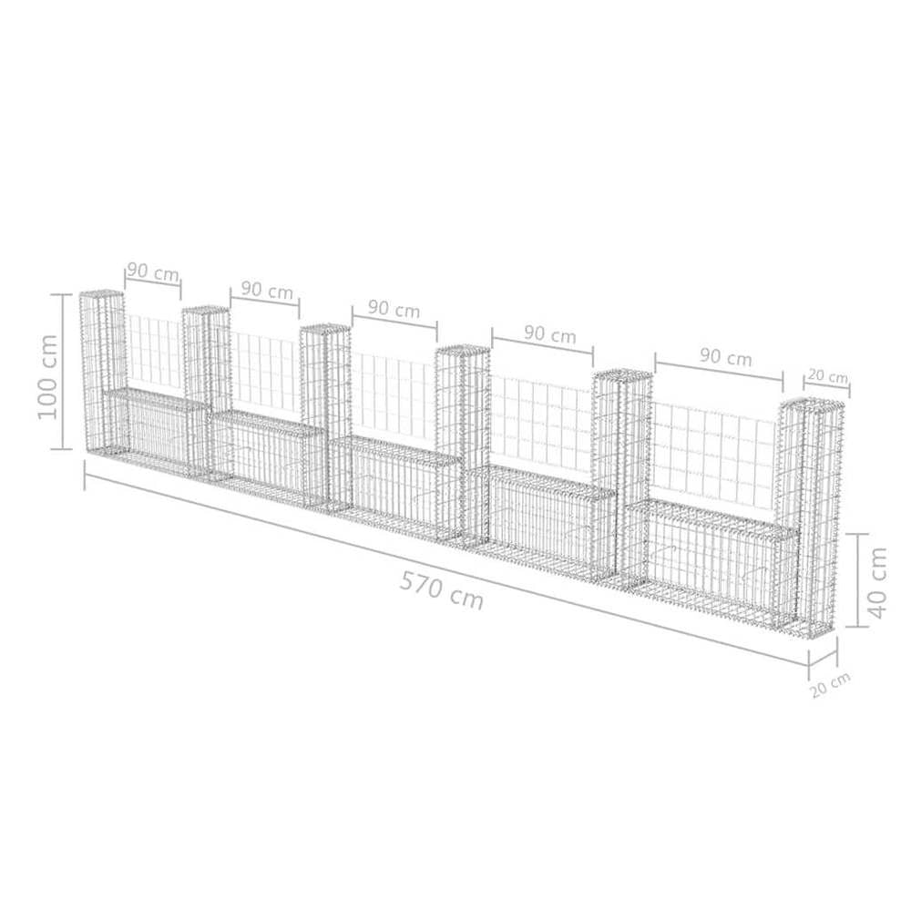Gabion Basket U-shape Steel 570x20x100 Cm