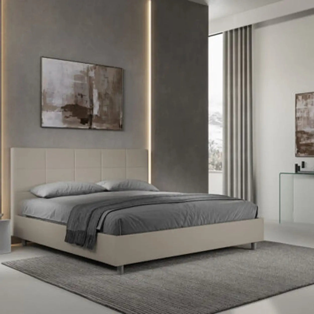 Letto matrimoniale king size con rete imbottito 200x210 similpelle tortora Mika