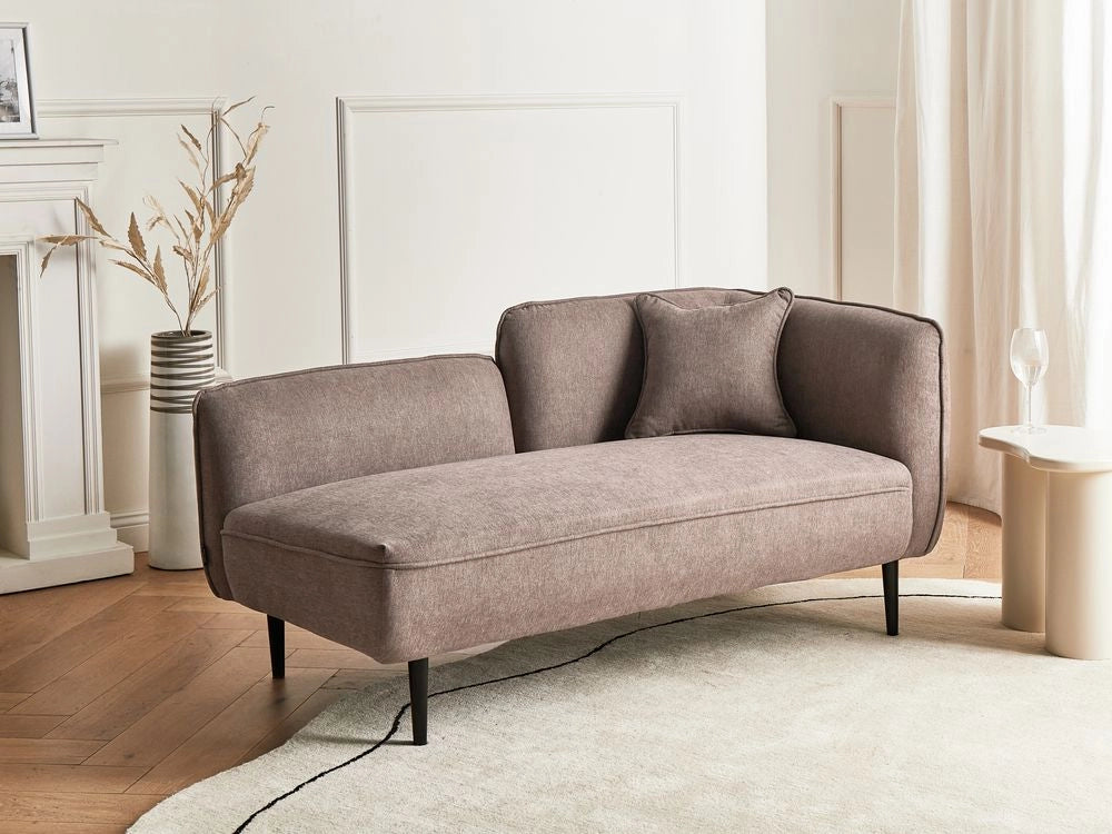 Chaise longue destra in poliestere marrone con cuscino e gambe metallo stile moderno