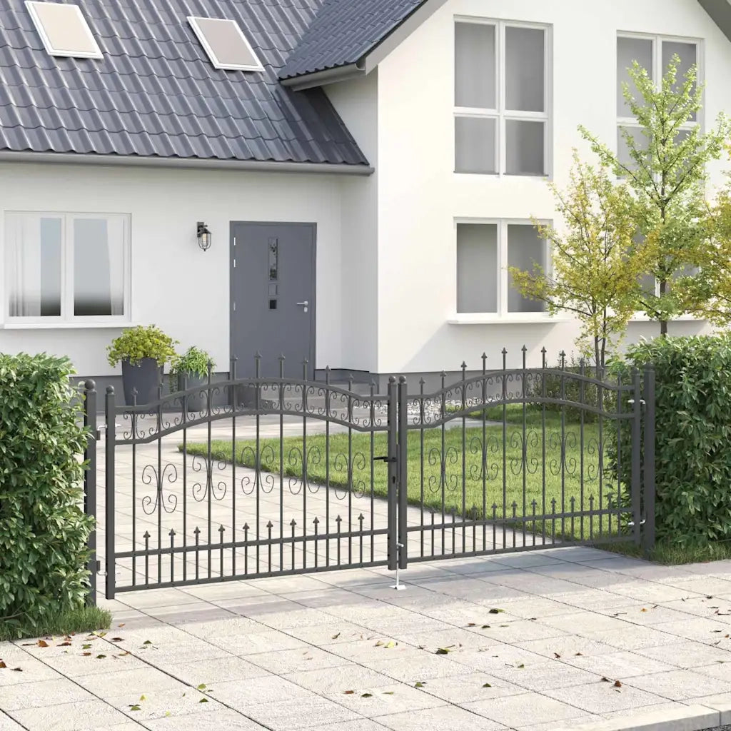 Cancello con Punta a Lancia KAMPEN 305 x 100 cm Acciaio Grigio 42009043