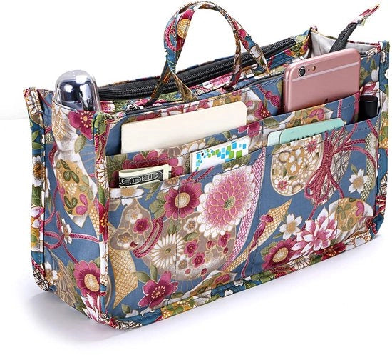 Organizzatore di borsa da mano con 13 compartimenti, borsa da viaggio e manico (zinnia)