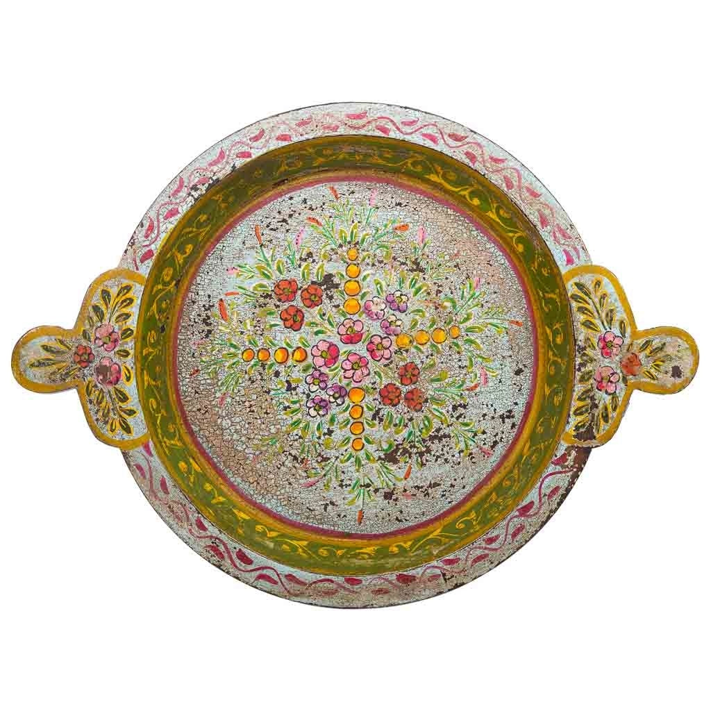 Vassoio in legno dipinto a mano verde 50x39x5h cm