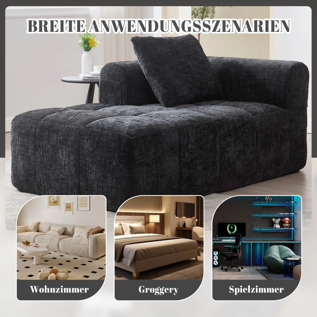 DIVANO Chaise longue 158x90x60 cm Chenille Nero con cuscino
