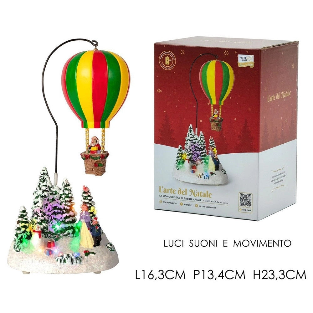 Trade Shop - Decorazione Paesaggio Natalizio La Mongolfiera Di Babbo Natale Luci Led Suoni Movimento -