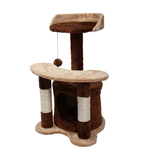 Albero tiragraffi 67 cm marrone/bianco Con sisal, piattaforma, nicchia e pallina