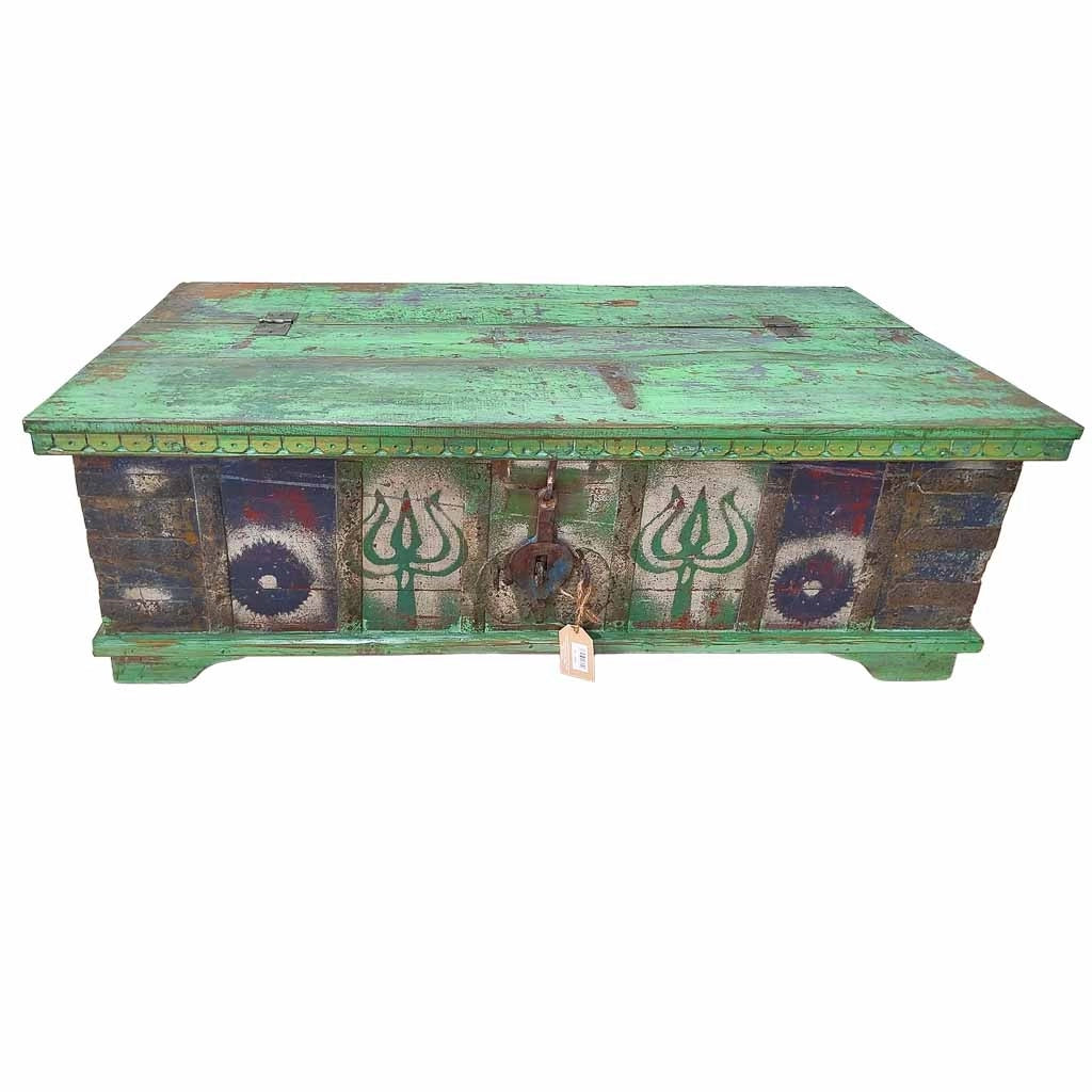 Tavolo cotenitore in legno con finitura marrone artigianale, 127x65x40h cm