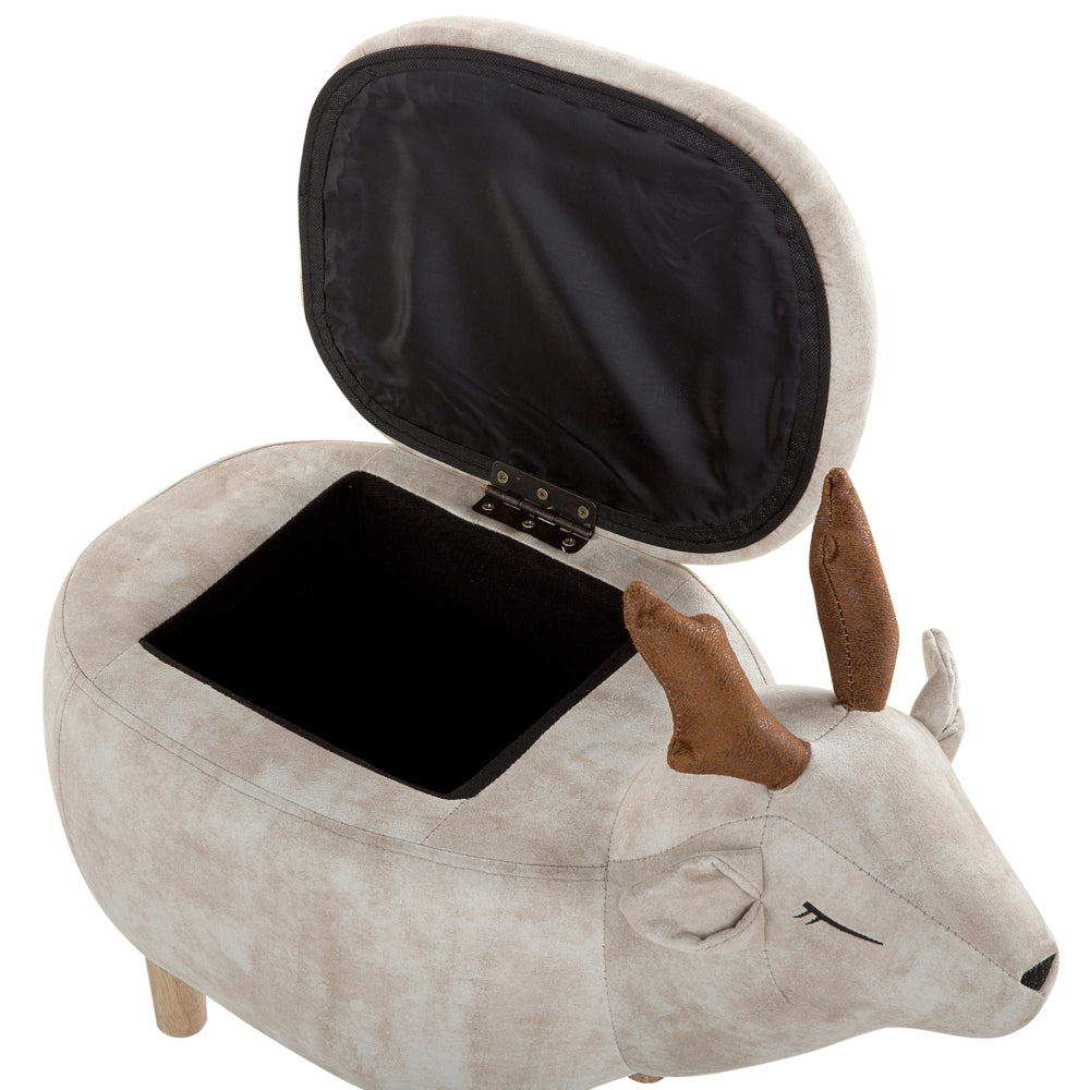 Sgabello per bambini con animali renna Tessuto in poliestere beige Gambe in legno imbottite contenitore Poggiapiedi per asilo nido