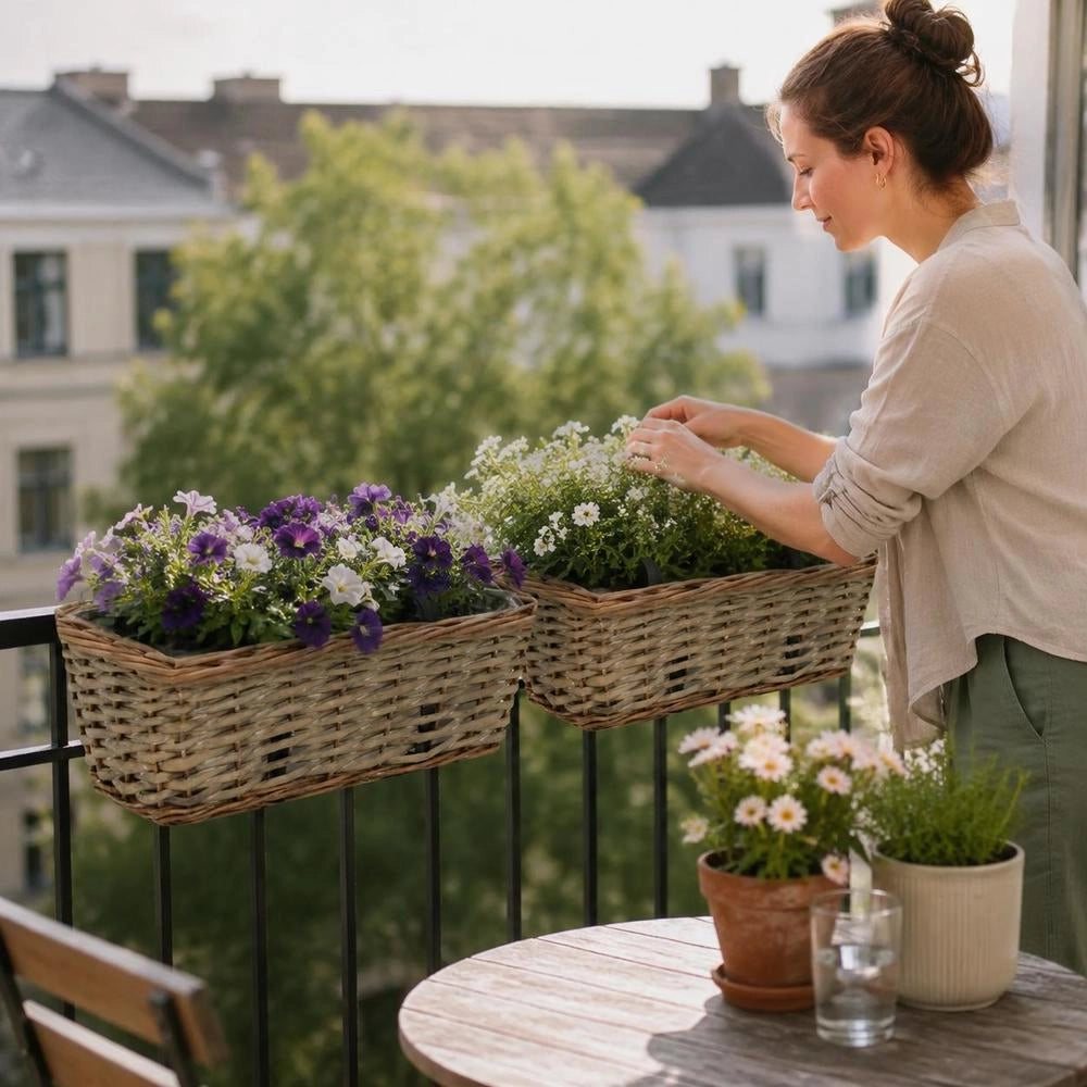 Balcony Flower Pots 2 Pcs. Willow With PE Lining 40 Cm