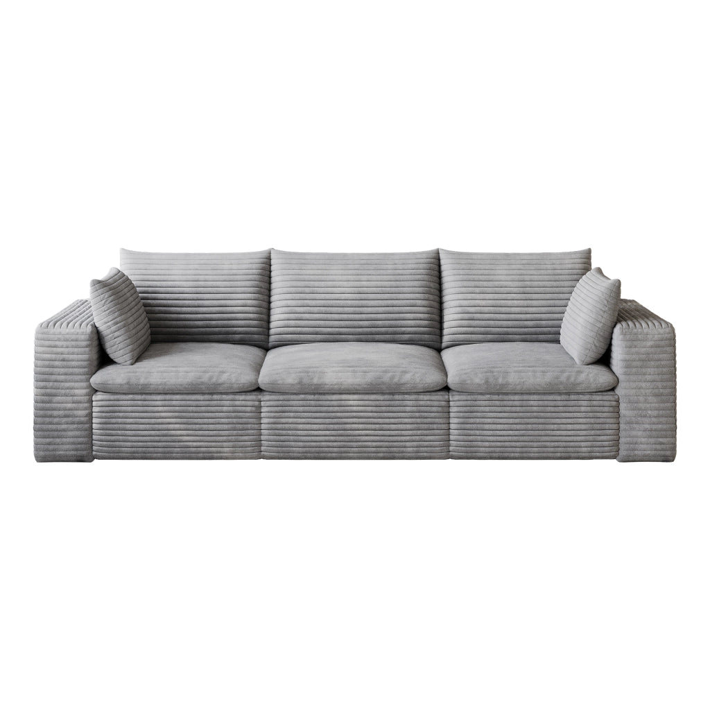 Divano Cloud 260 cm in Velluto a Coste ¨C MINIMAL ¨C Grigio Scuro, Imbottito, Senza Montaggio