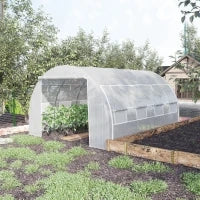 Serra da Giardino a Tunnel 12 m² con Porta, Pareti Laterali Avvolgibili, 8 Finestre, in Acciaio e PE, 4 x 3 x 2 m, Bianco