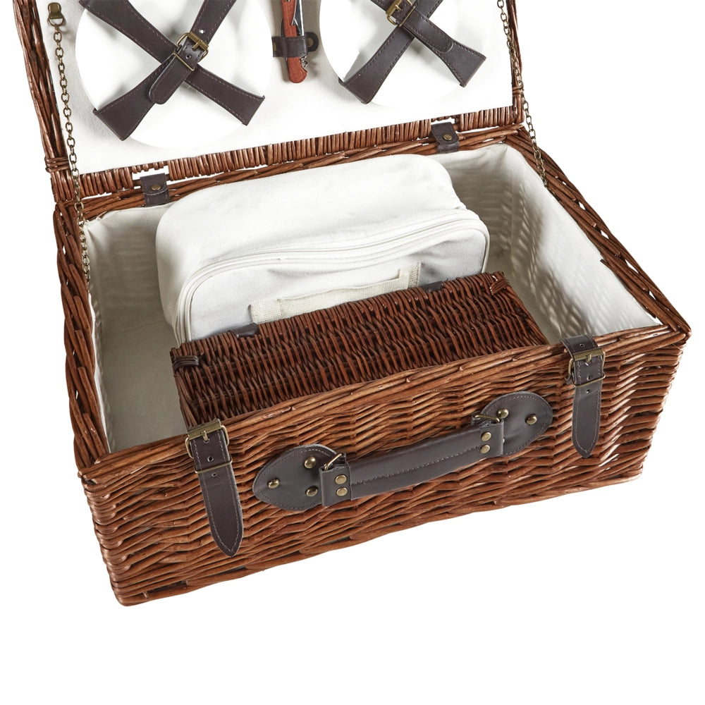 Cesto da picnic in vimini marrone per 4 persone con borsa termica stile semplice ed elegante