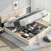 Letto matrimoniale 160x200cm - Xylo - Velluto, Cinghie, Idraulico, Beige