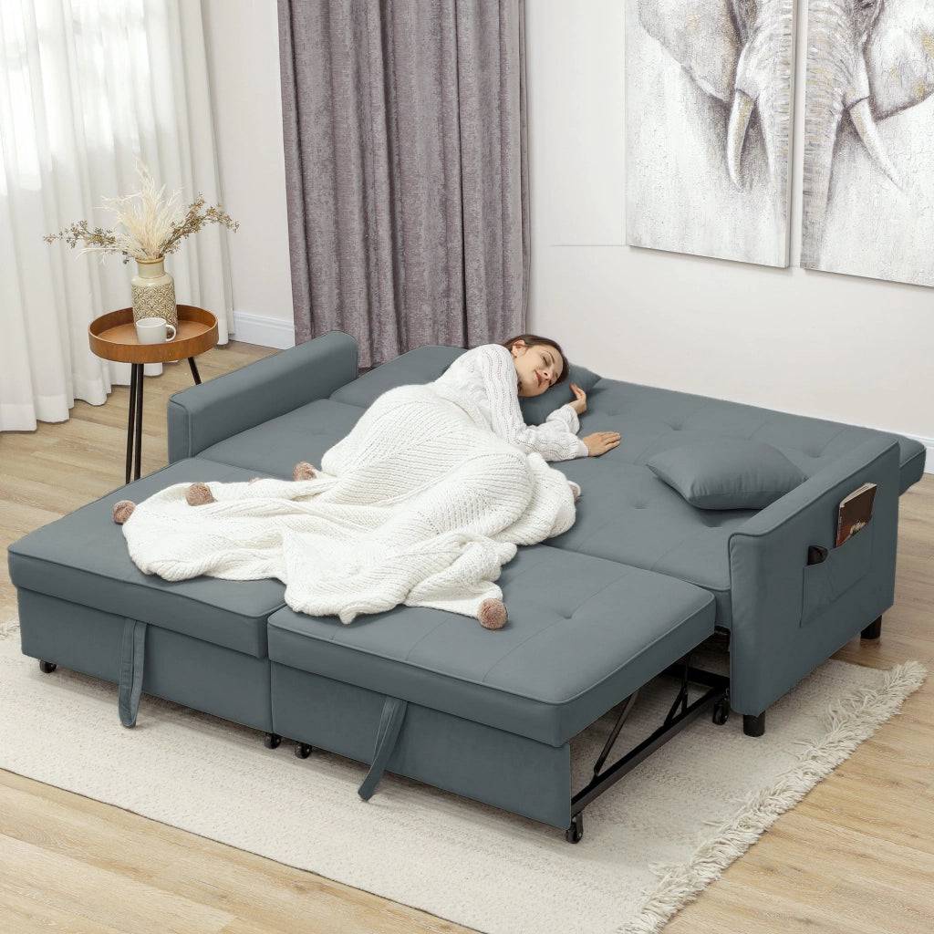 Divano Letto 3 Posti Clic Clac 196x90x89 cm con Schienale Reclinabile e 2 Cuscini Grigio