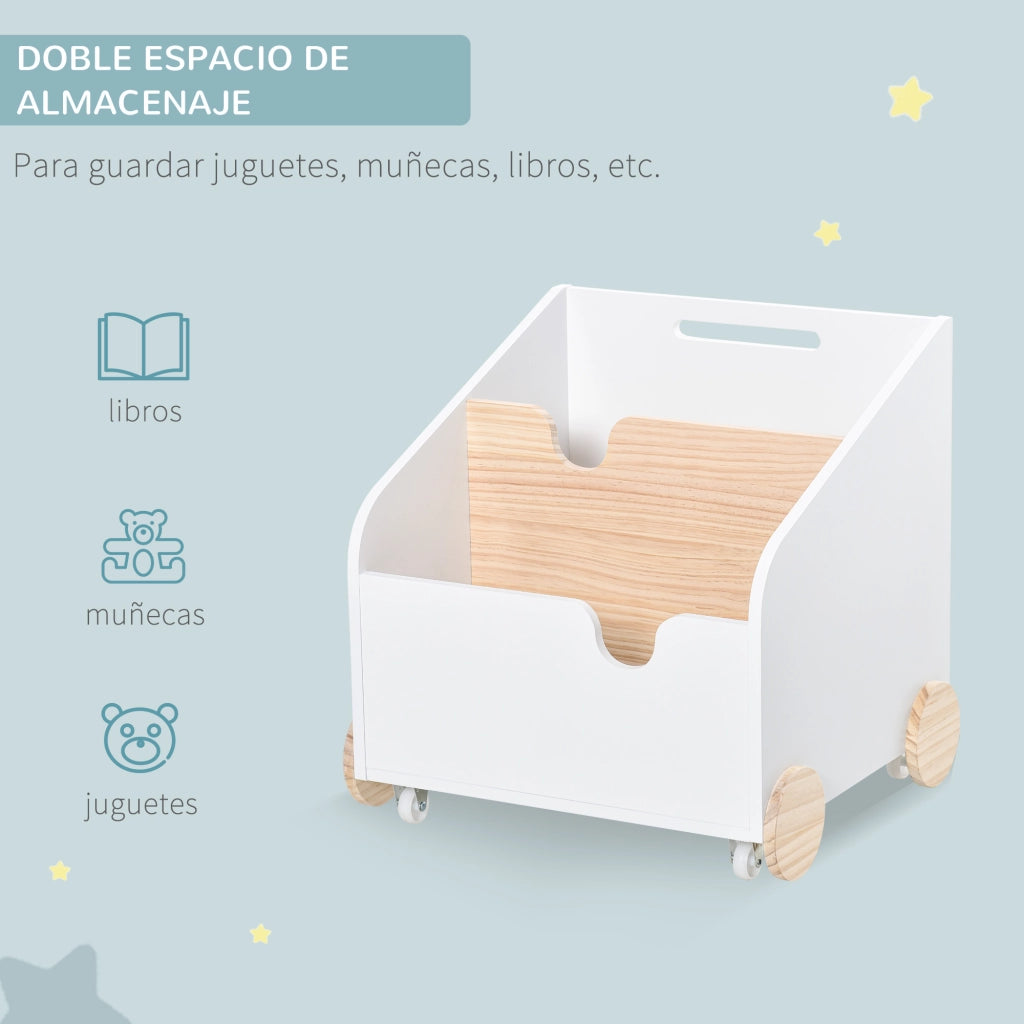 Libreria per Bambini con Ruedas e 2 Sezioni ¨C zephmum ¨C 40x43x43 cm Bianco e Legno Naturale