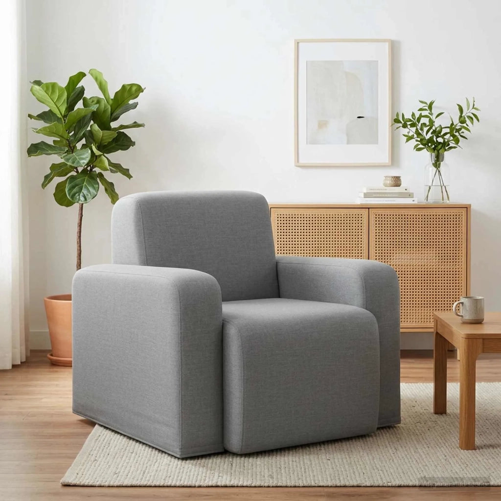 Poltrona-Divano Sedia-Poltroncina Grigio Chiaro Tessuto 713698