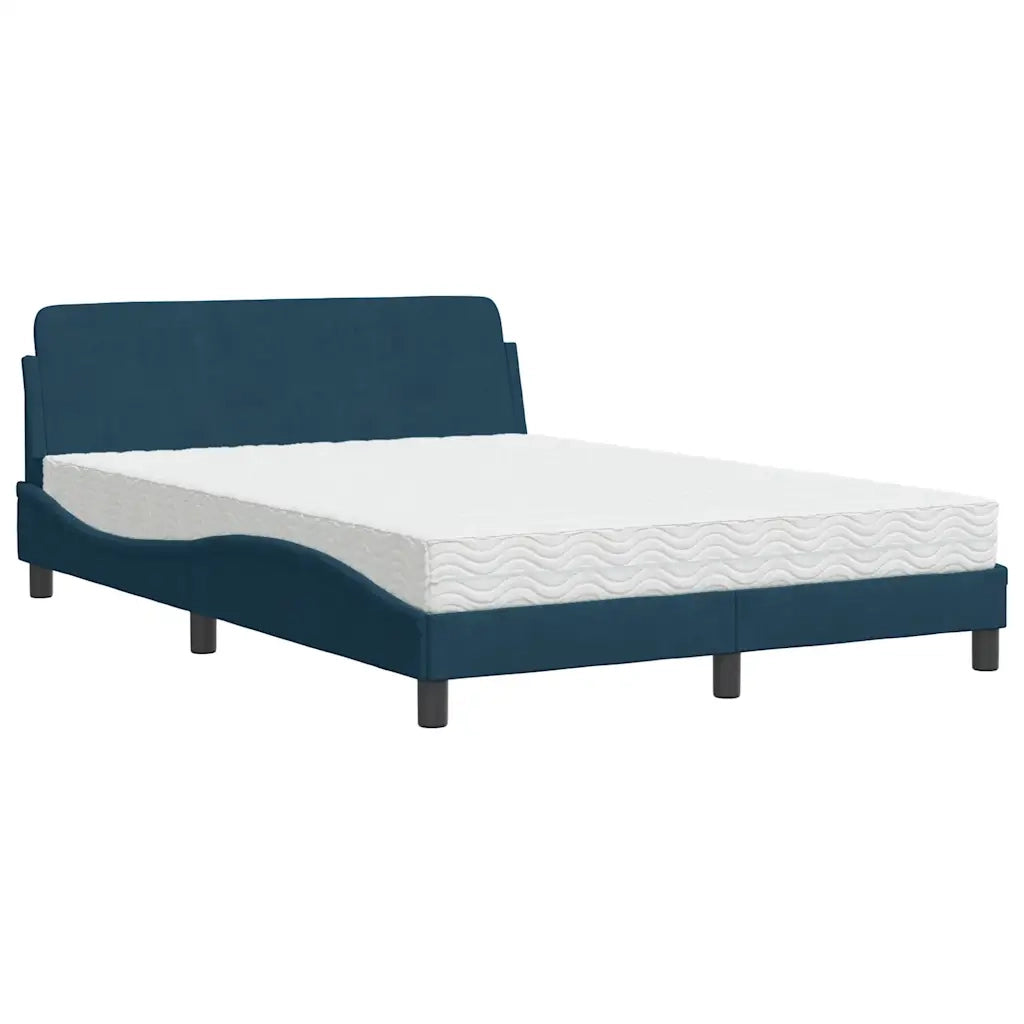 Letto matrimoniale | Letto per adulti | Letto con Materasso Dover Blu 140x200 cm in Velluto