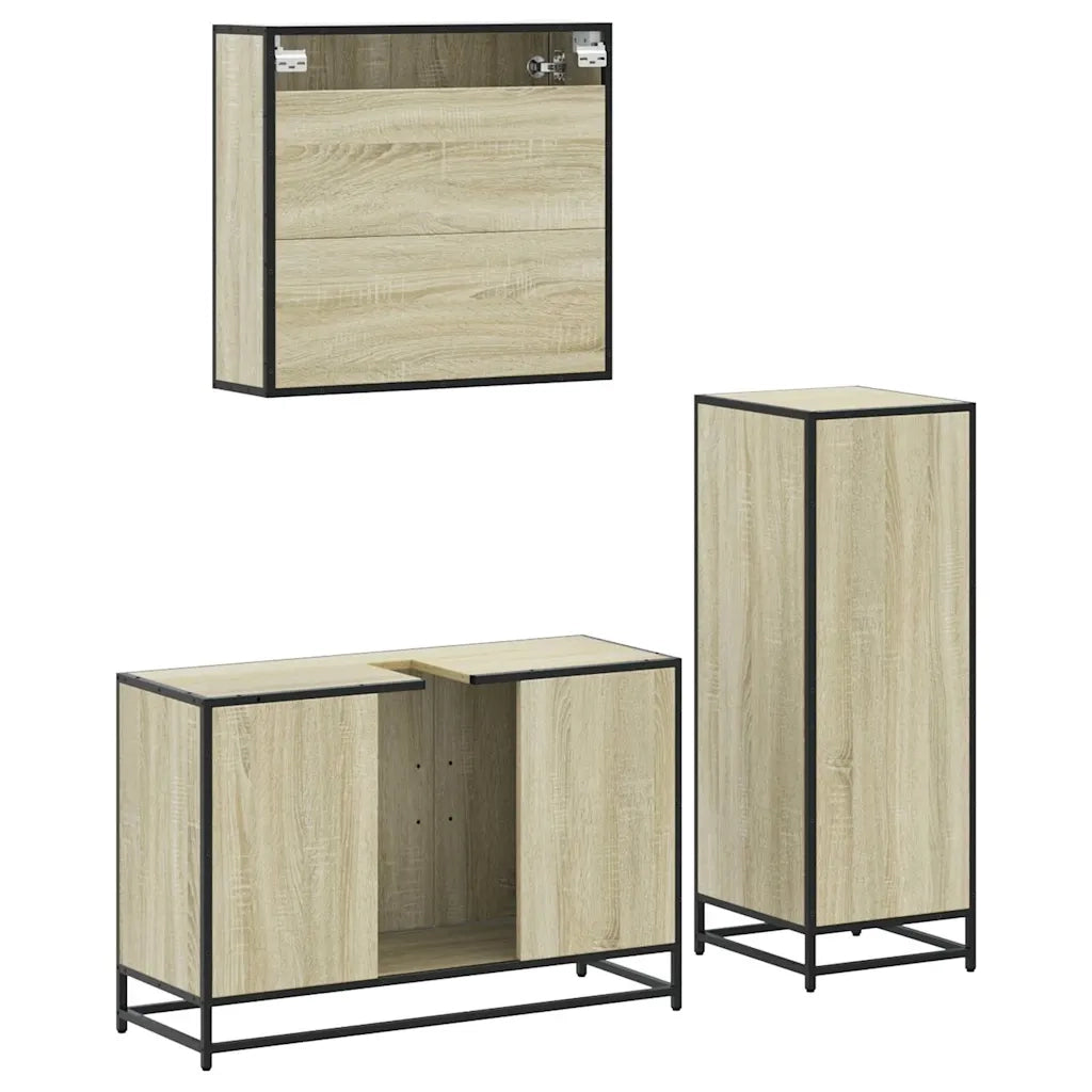 Set Mobili da Bagno 3 pz Rovere Sonoma in Legno Multistrato 3301011