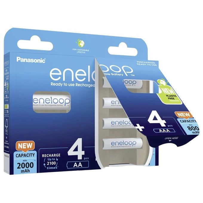 Eneloop BK-KJMCDE44E Batterie Ricaricabili Ni-MH 4x AA 2000 mAh 4x AAA 800 mAh colore Nero