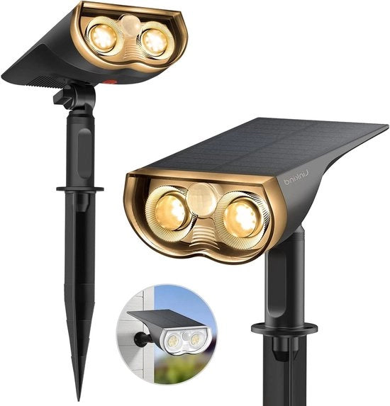 Lampade solari per esterno con sensore di movimento - 3 modalità, 2 opzioni di montaggio, 3000 K, 1000 lm, IP67 - 2 pezzi