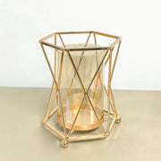 Vaso idroponico in metallo – Piccolo, oro lucido, vasca di vetro geometrica per piante – Pianta decorativa per la decorazione di casa e verde – 11 x 11 x 18 cm