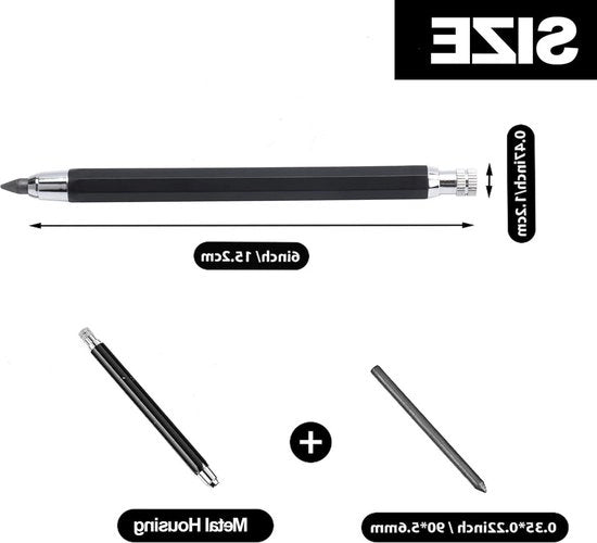 Matite meccaniche 5.6mm Nera Ricarica Rvs Automatiche Matite per Disegno, Disegno Tecnico, Scrittura, Artigianato, Sketching - Strumenti Creativi