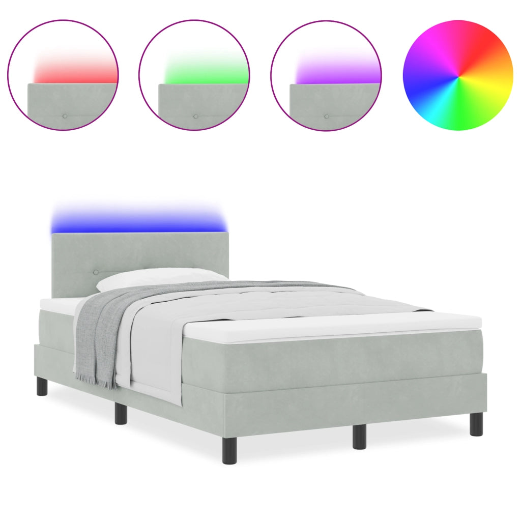 Letto a Box Spring con Materasso e LED Grigio Chiaro 120x190 cm Velluto