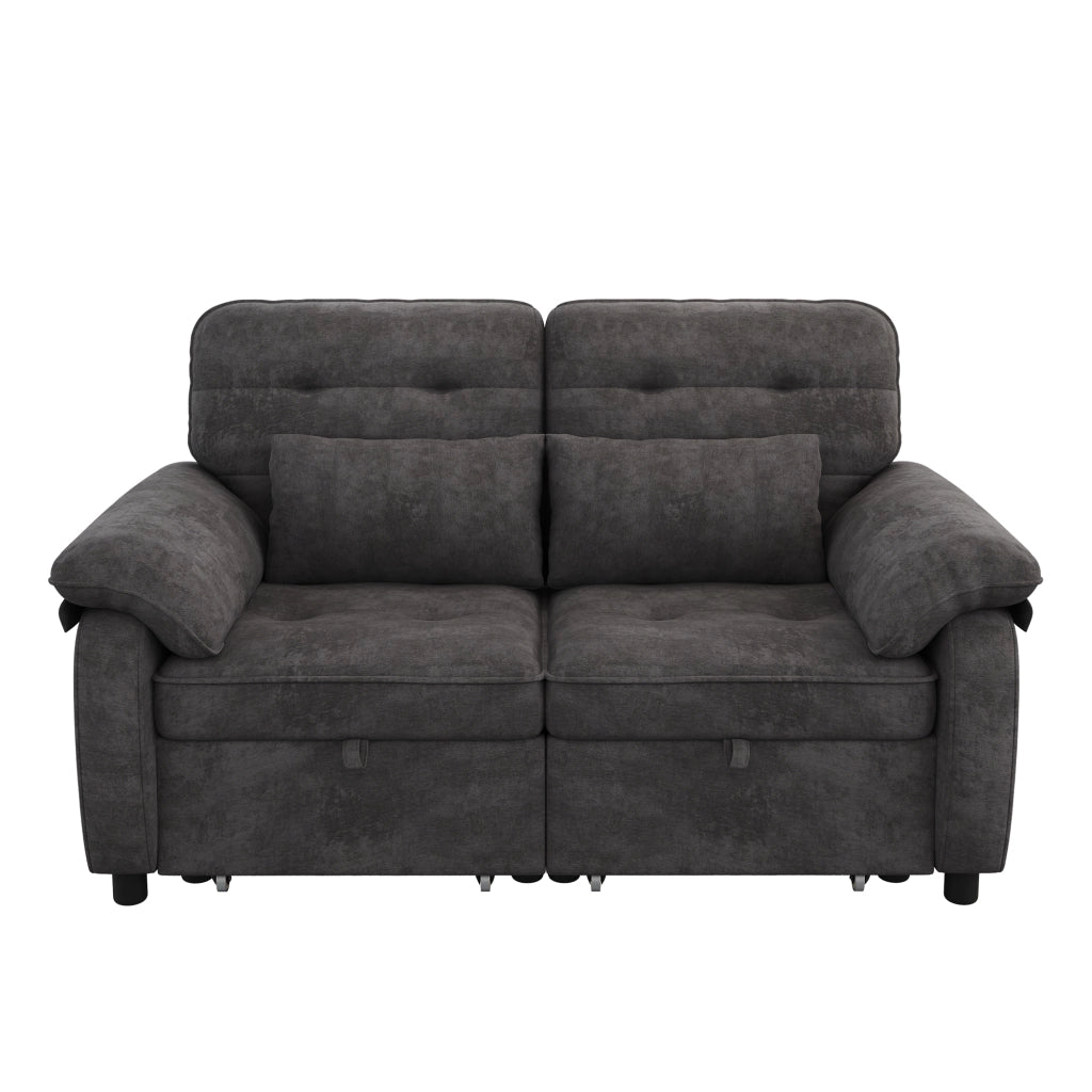 Divano letto 3 in 1 2 posti con schienale reclinabile e porte USB/Type-C; chenille grigio